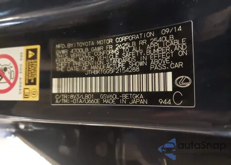 2015 Lexus Es 350 from USA, damaged, VIN JTHBK1GG5F2154288